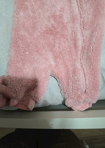 3 Ay Beden pembe Renk Peluş Kapüşonlu Pembe Bebek Tulumu