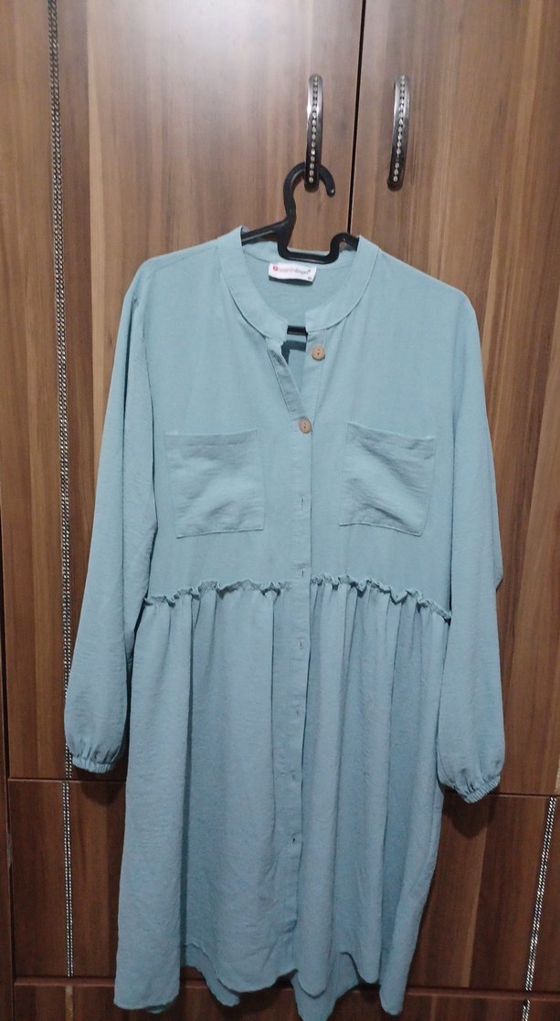 Gri Düğmeli Uzun Hamile Bluzu - Görsel 2