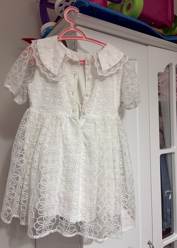 Beyaz Nakışlı Kız Çocuk Dantelli Elbise - Görsel 2