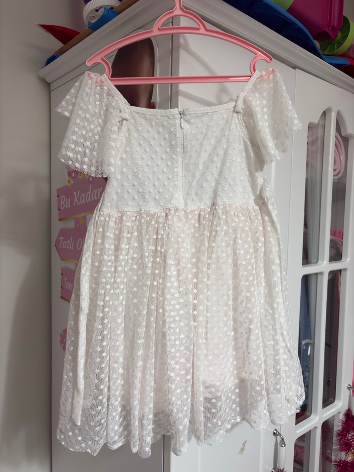 Kız Çocuk Beyaz Dantel Bohem Elbise - Görsel 2