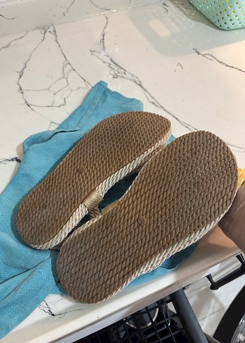 Bej Örgü Kadın Keten Dolgu Topuk Sandalet - Görsel 2