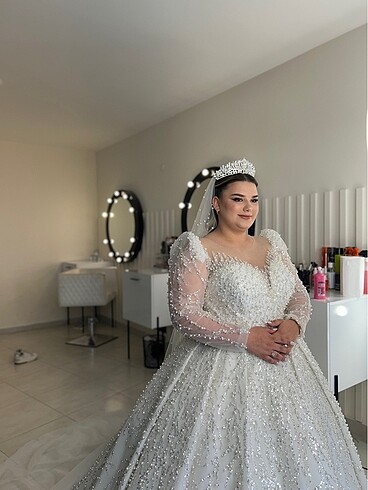 Özel Dikim İncili Prenses Model Gelinlik