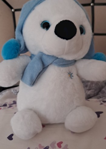 Mavi Şapkalı Beyaz Peluş Oyuncak Ayı