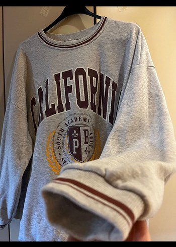 Gri Baskılı Kadın Sweatshirt Bel Detaylı