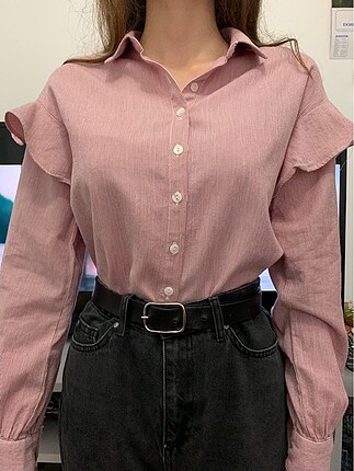 Vintage Pembe-Beyaz Çizgili Gömlek