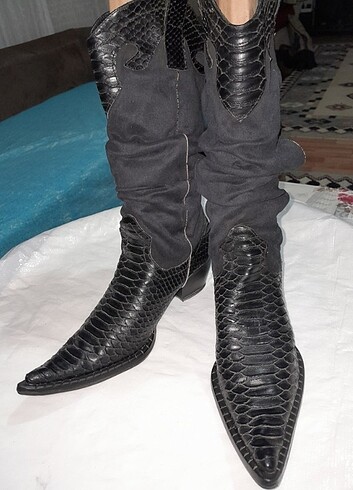 37 deri siyah krako kovboy çizme