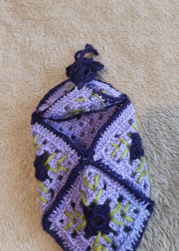 Mor Nakışlı Örgü Bohem Kadın Terlik - Görsel 2