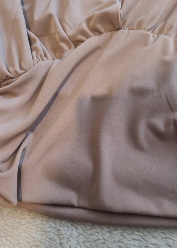 Bej V Yaka Drapeli Kadın Bluz - Görsel 4