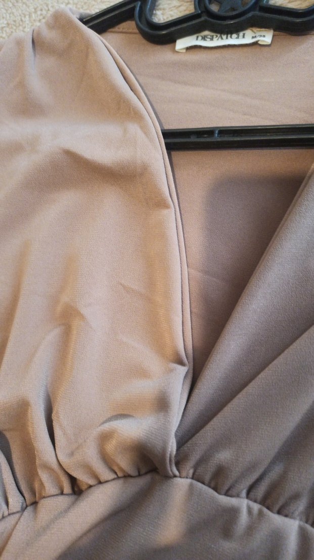 Bej V Yaka Drapeli Kadın Bluz - Görsel 2