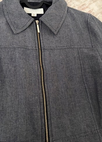 Gri Kadın Denim Ceket Fermuarlı - Görsel 3