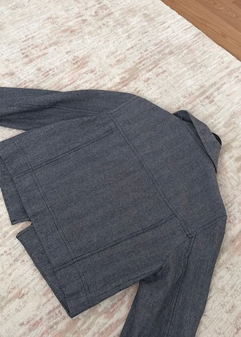 Gri Kadın Denim Ceket Fermuarlı - Görsel 4