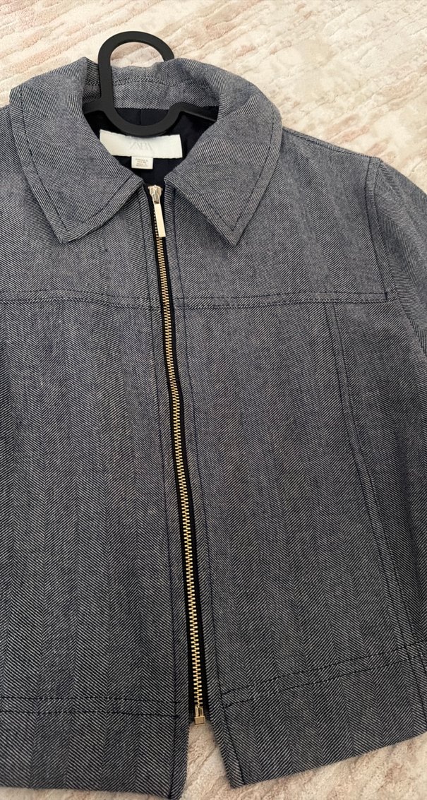 Gri Kadın Denim Ceket Fermuarlı - Görsel 3