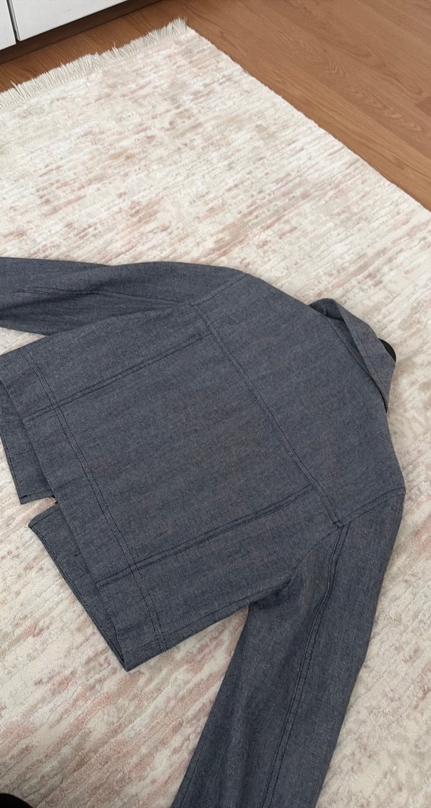 Gri Kadın Denim Ceket Fermuarlı - Görsel 4