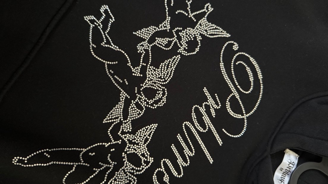 Siyah Kapüşonlu taşlı Oversize Sweatshirt - Görsel 2