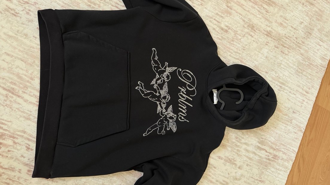 Siyah Kapüşonlu taşlı Oversize Sweatshirt - Görsel 5