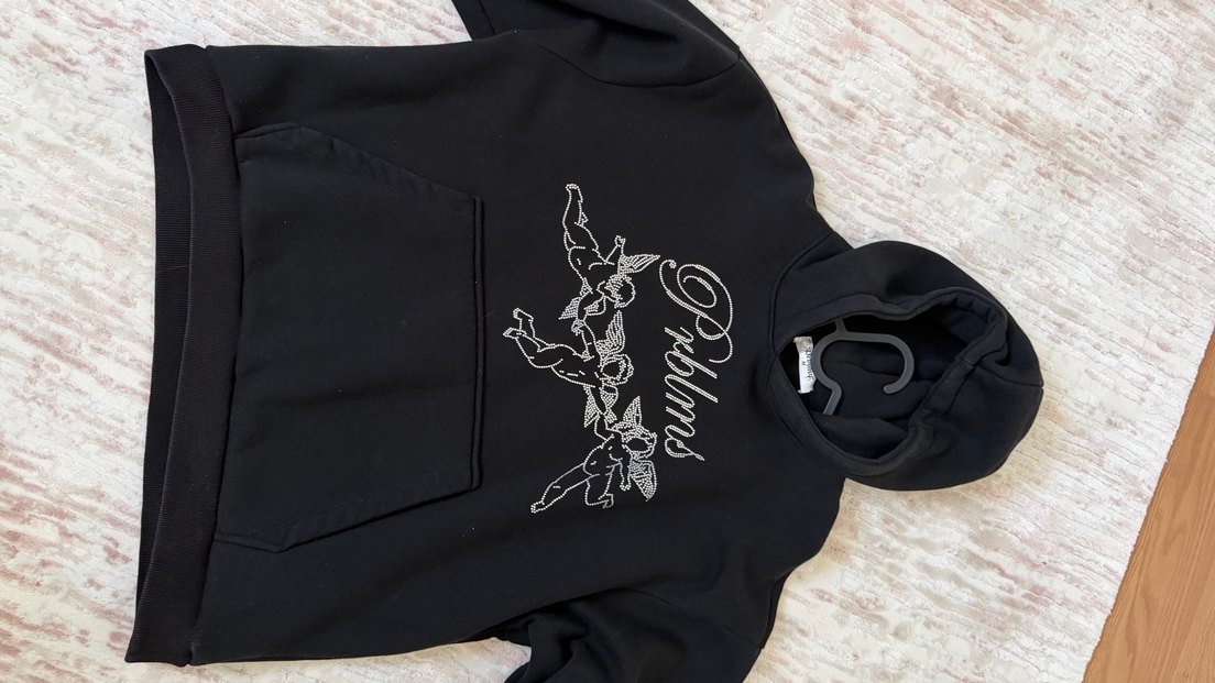 Siyah Kapüşonlu taşlı Oversize Sweatshirt - Görsel 4