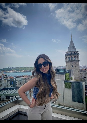 Bohem Kısa Mavi Boğazlı Örme crop - Görsel 4