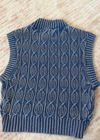 Bohem Kısa Mavi Boğazlı Örme crop - Görsel 3