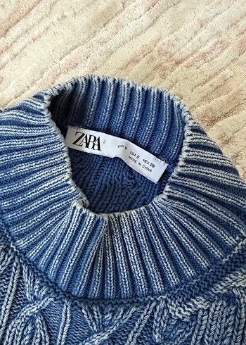 Bohem Kısa Mavi Boğazlı Örme crop - Görsel 2