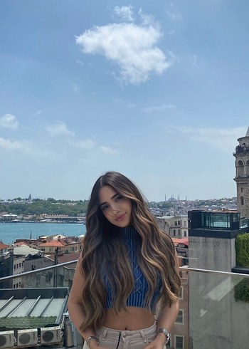 Bohem Kısa Mavi Boğazlı Örme crop - Görsel 5