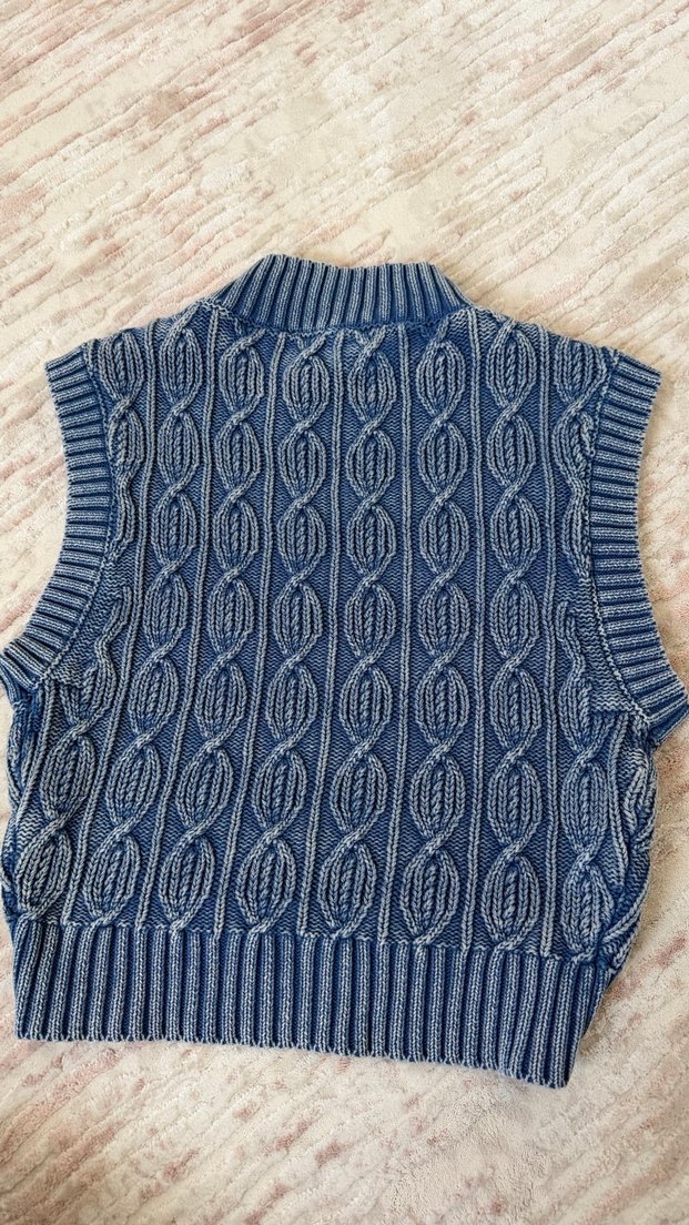 Bohem Kısa Mavi Boğazlı Örme crop - Görsel 3