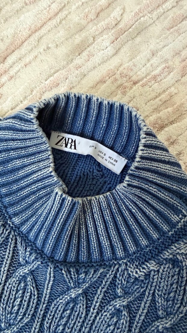 Bohem Kısa Mavi Boğazlı Örme crop - Görsel 2