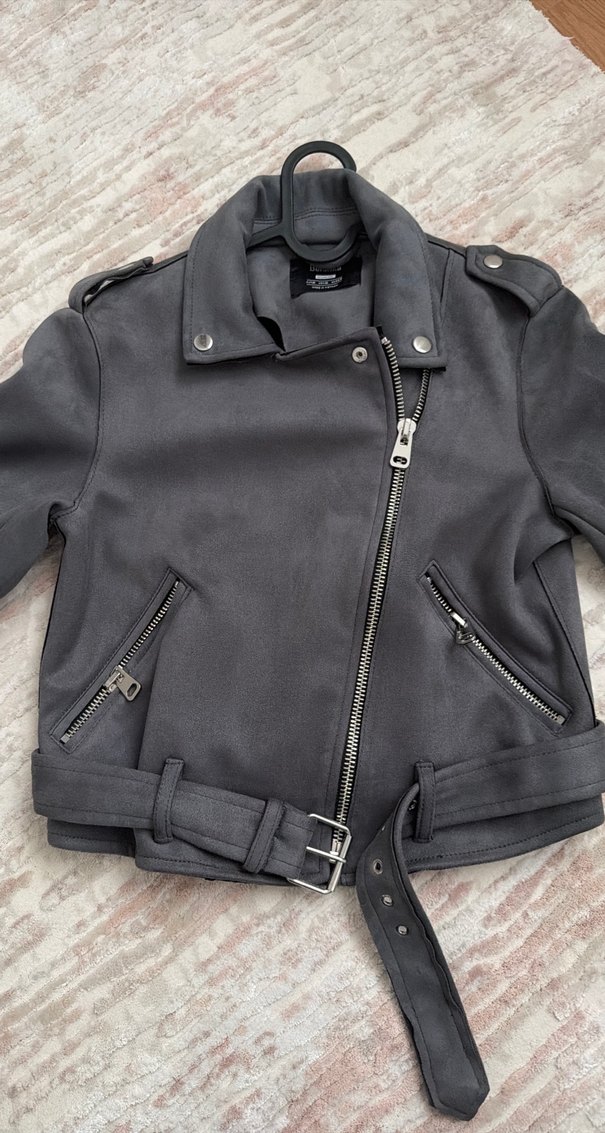 Kemerli gri kadife Gotik Ceket - Görsel 3