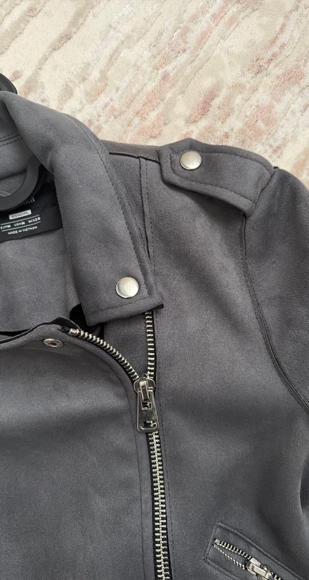 Kemerli gri kadife Gotik Ceket - Görsel 5