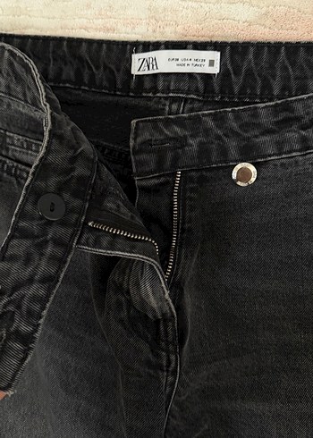 Zara Gri Baskılı Salaş Midi Kot Pantolon - Görsel 4