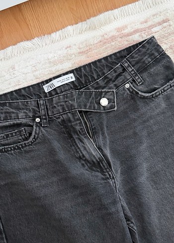 Zara Gri Baskılı Salaş Midi Kot Pantolon - Görsel 6