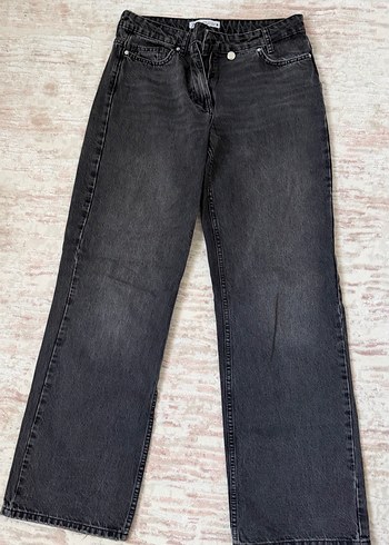 Zara Gri Baskılı Salaş Midi Kot Pantolon - Görsel 5