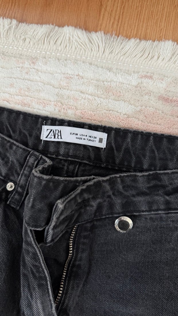 Zara Gri Baskılı Salaş Midi Kot Pantolon - Görsel 2