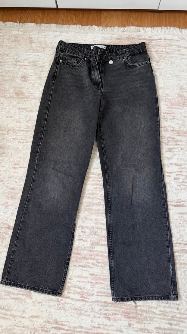 Zara Gri Baskılı Salaş Midi Kot Pantolon - Görsel 5