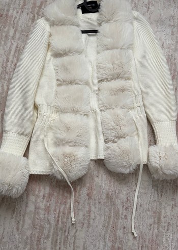 Kadın Beyaz Kürk Detaylı Midi Mont - Görsel 3