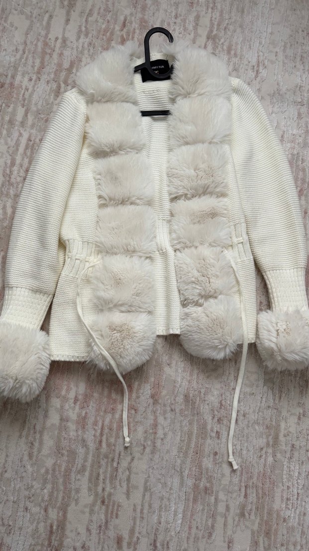 Kadın Beyaz Kürk Detaylı Midi Mont - Görsel 3