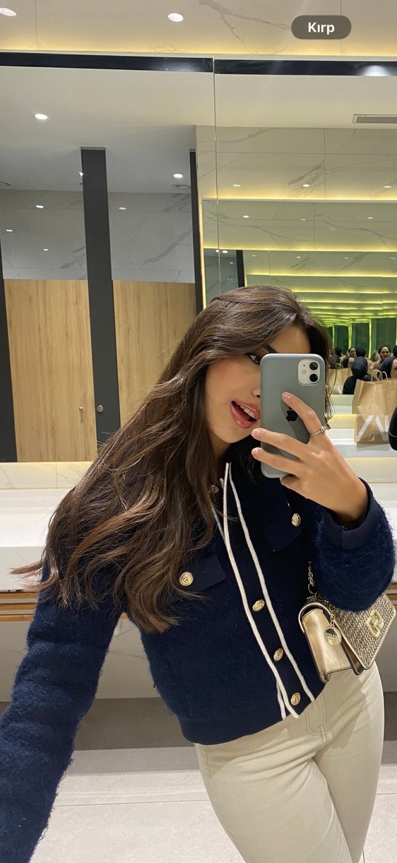 Düğmeli lacivert Mini Kadın Ceket - Görsel 2