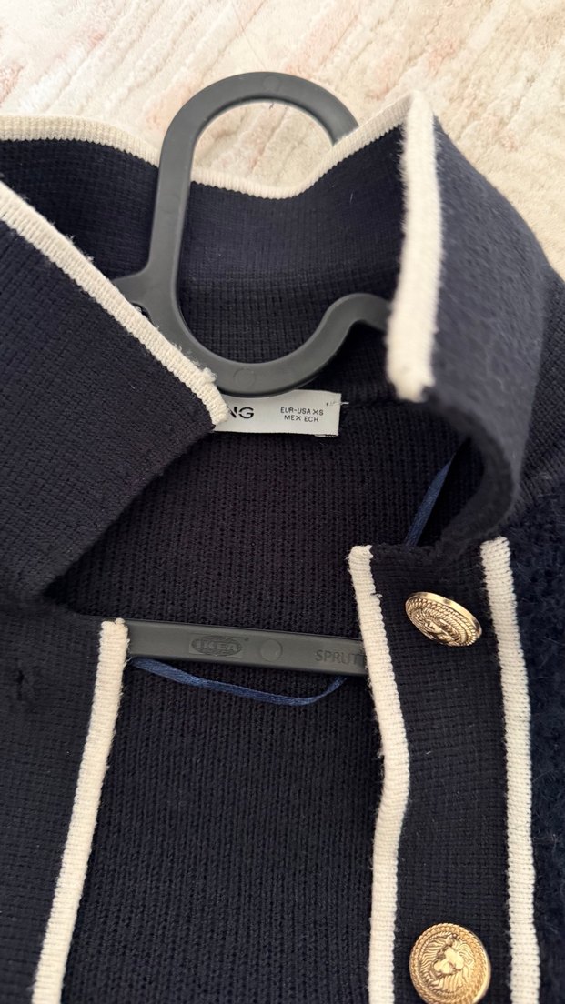 Düğmeli lacivert Mini Kadın Ceket - Görsel 3