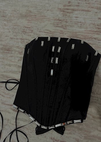 Uzun Siyah Deri Gotik Straplez Bustiyer korse - Görsel 6