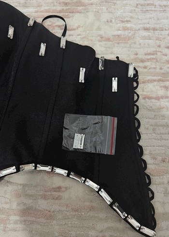 Uzun Siyah Deri Gotik Straplez Bustiyer korse - Görsel 5