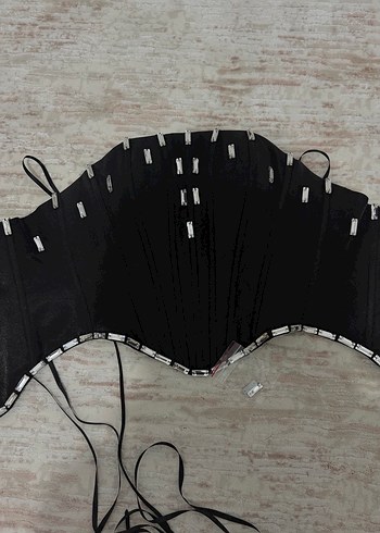 Uzun Siyah Deri Gotik Straplez Bustiyer korse - Görsel 4