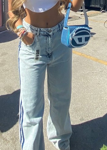 Vdr Kadın Mini Fitilli Mavi Batik Kot Pantolon - Görsel 2