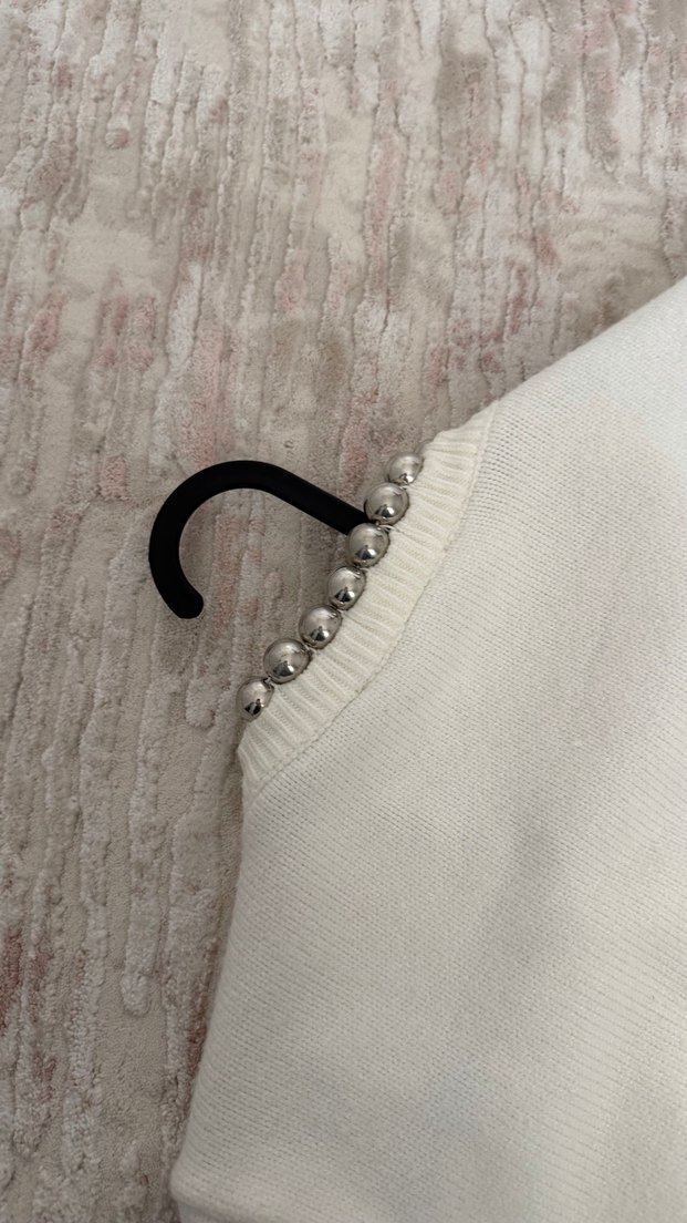 İnci Detaylı Kısa Kollu Beyaz Triko Hırka - Görsel 4