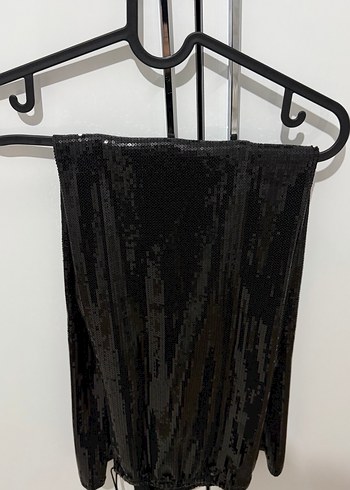 Parlak Siyah  Bol Kesim Midi Kadın Pantolon - Görsel 3