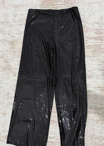 Parlak Siyah  Bol Kesim Midi Kadın Pantolon - Görsel 5