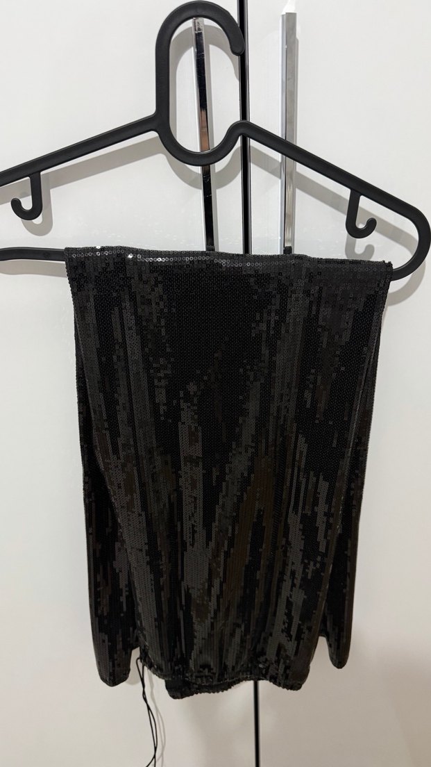 Parlak Siyah  Bol Kesim Midi Kadın Pantolon - Görsel 3