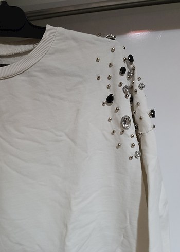 Kadın Beyaz Uzun Kollu Sweatshirt - Görsel 4