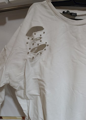 Kadın Beyaz Uzun Kollu Sweatshirt - Görsel 2