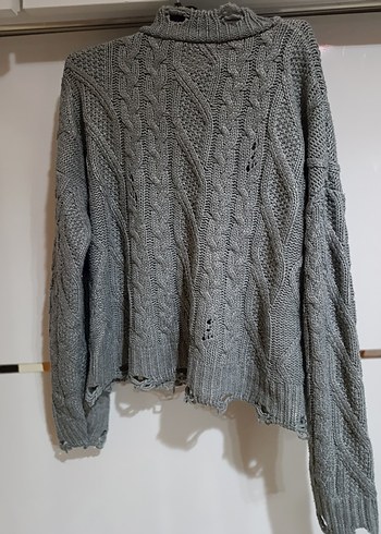 Gri Örgü Kadın Boğazlı Kazak metalik - Görsel 2