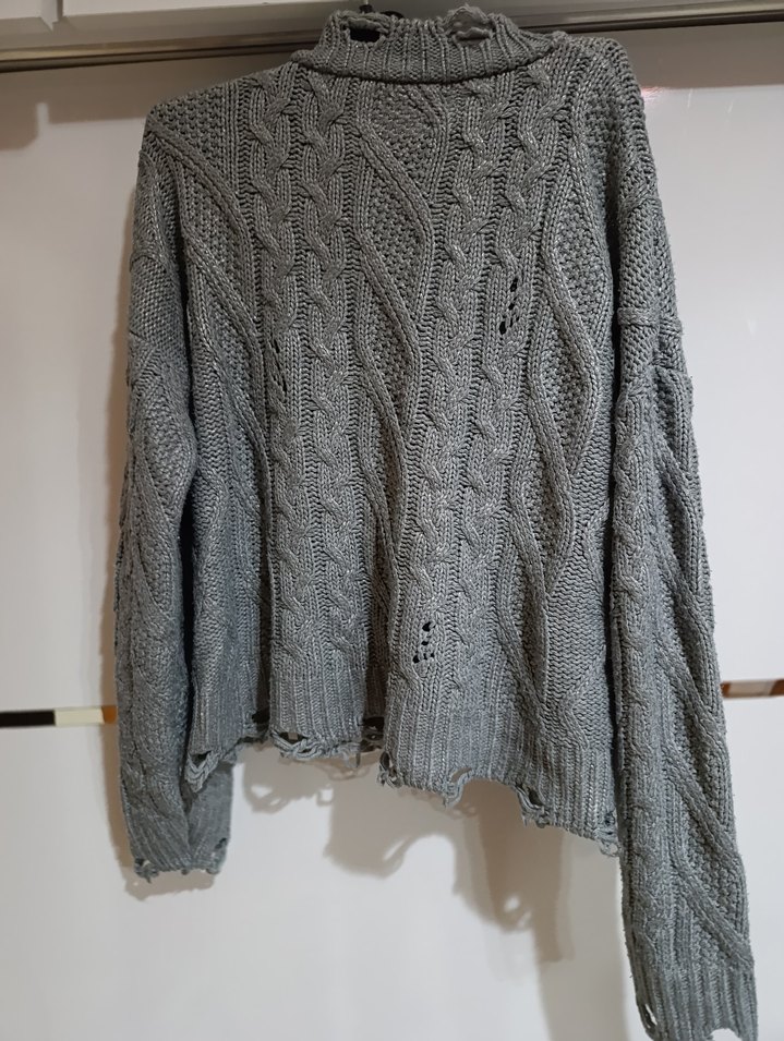 Gri Örgü Kadın Boğazlı Kazak metalik - Görsel 2