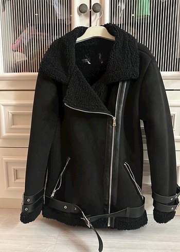 Diğer Kürklü Siyah Süet Biker Ceket